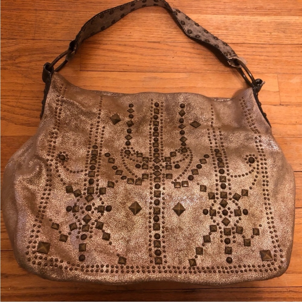 Betsey Johnson Vintage Y2K Muted Gold Leather Stud Detail Hobo Purse